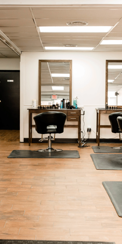 Inside the saloon chair with glass